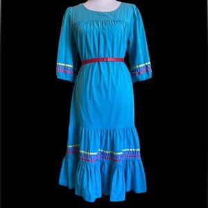 Vintage blue rainbow stripe 1970s 1980s style prairie mumu Hawaiian dress
